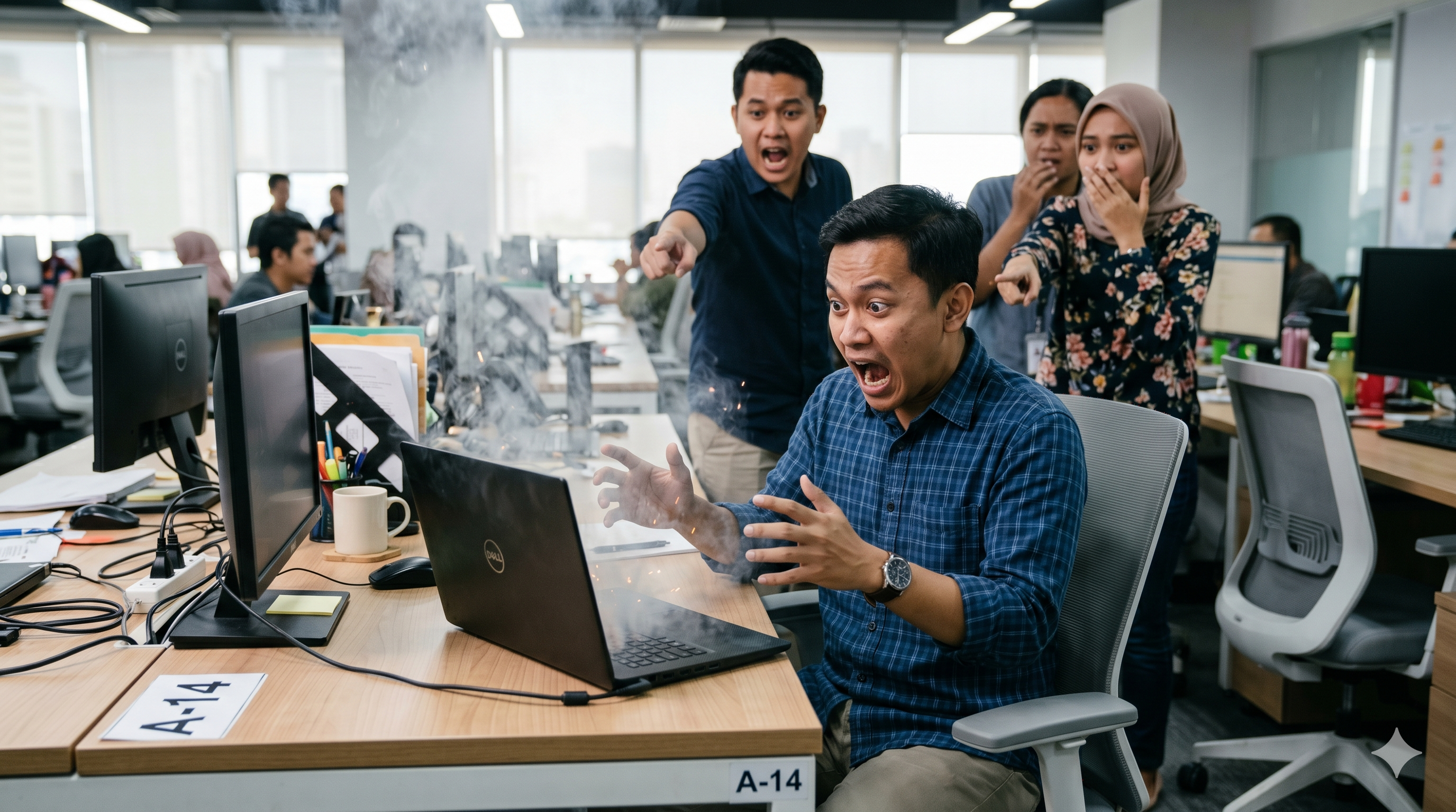Ilustrasi service laptop dan pengecekan kerusakan